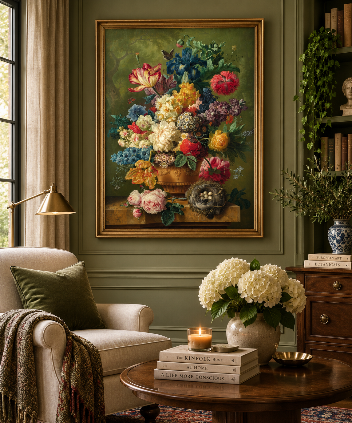 Garden Splendor – Vintage Floral Bouquet & Bird’s Nest Art
