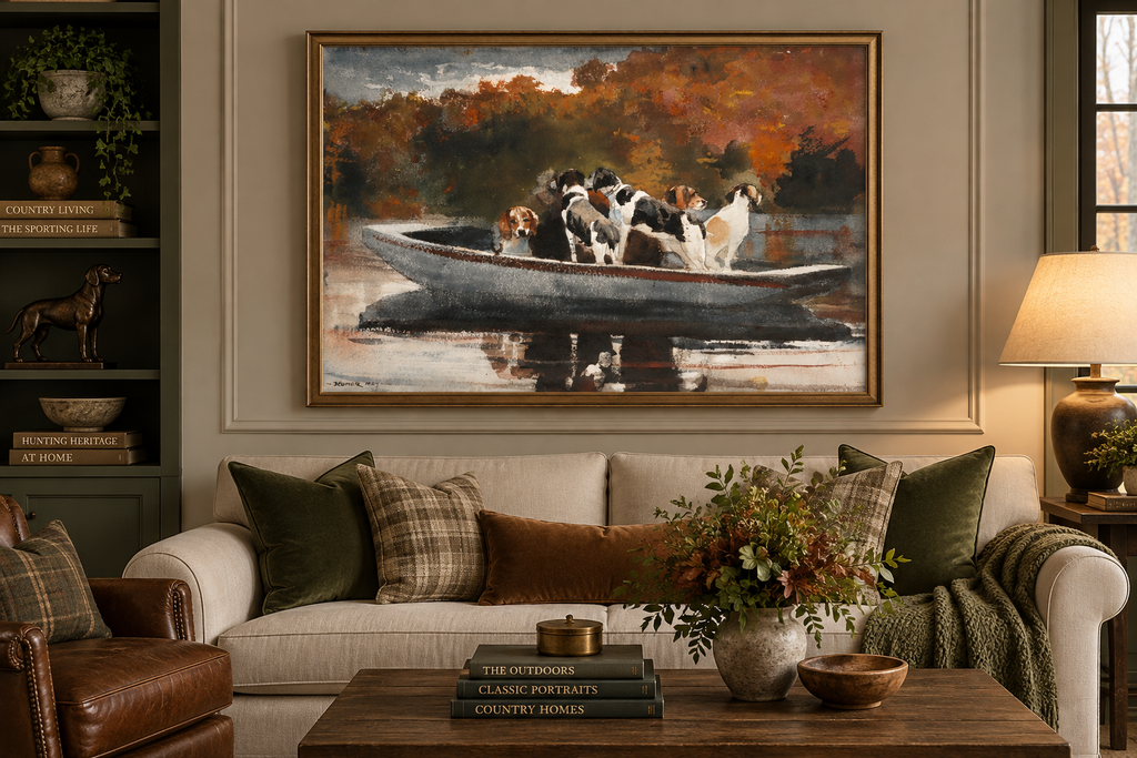 Hunting Dogs on the River – Vintage Sporting Landscape Art