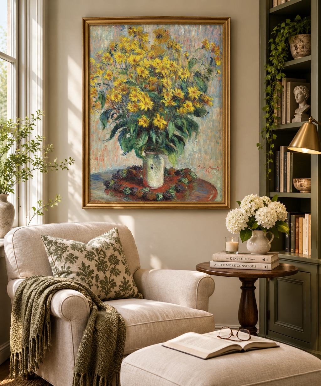 Golden Garden Flowers – Impressionist Botanical Wall Art