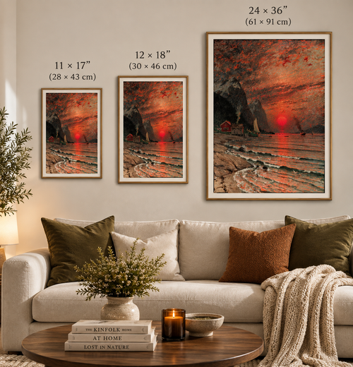 Crimson Sunset Coastal Landscape Canvas Art
